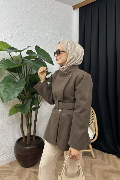 Geniş Yakalı Kaşe Ceket Kahverengi