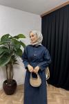 Gina Yaka Detaylı Denim Elbise  Lacivert