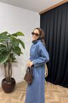 Gina Yaka Detaylı Denim Elbise Mavi