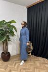 Gina Yaka Detaylı Denim Elbise Mavi