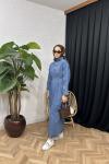 Gina Yaka Detaylı Denim Elbise Mavi