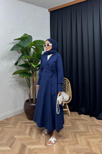 Helin Yandan Bağlamalı Elbise Lacivert