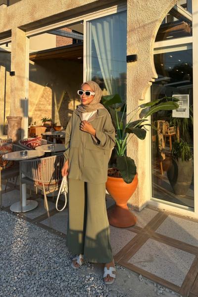 Hilla Bel Detaylı Pamuklu Takım Cagla