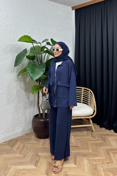 Hilla Bel Detaylı Pamuklu Takım Lacivert