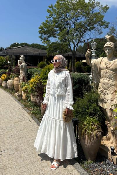 Hola Fırfırlı Elbise Beyaz