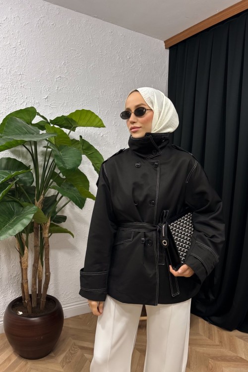 Icona Geniş Yaka Trençkot Siyah