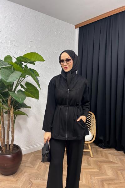 İvory Şerit Taşlı Takım  Siyah