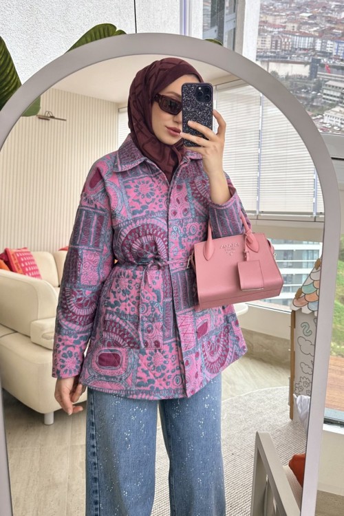 Jakar Desenli Ceket Pembe