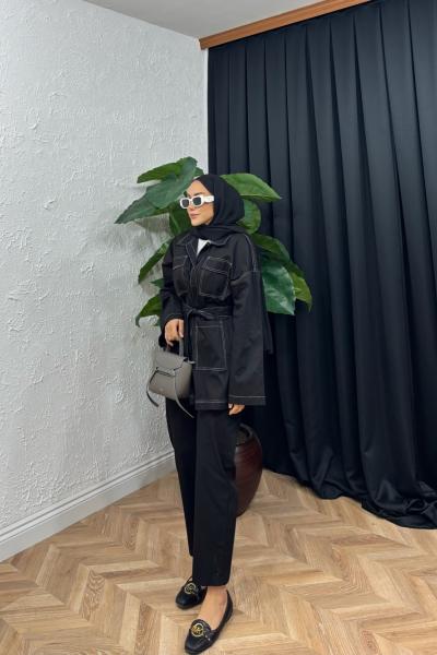 Jordon Dikiş Detaylı Pantolon Takım  Siyah