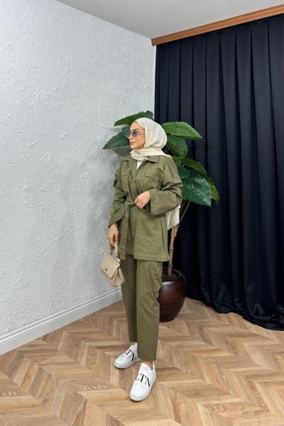 Jordon Dikiş Detaylı Pantolon Takım  Yeşil