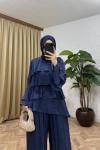 Katlı Fırfır Detaylı Takım Lacivert