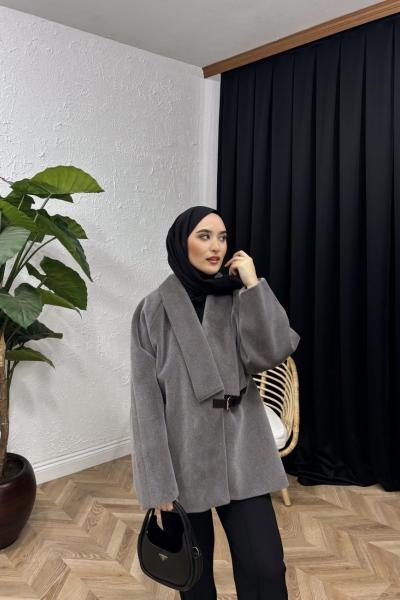 Kemer Tokalı Kaşe Kaban  Füme