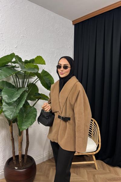 Kemer Tokalı Kaşe Kaban  Camel