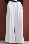 Kemerli Palazzo Pantolon Beyaz
