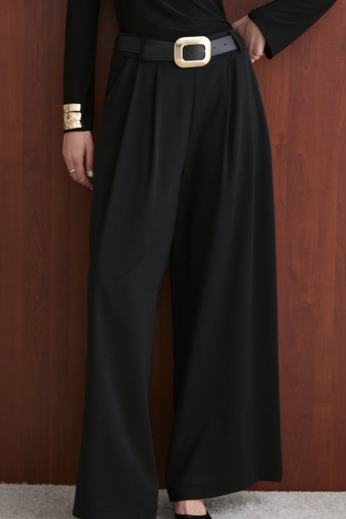 Kemerli Palazzo Pantolon Siyah