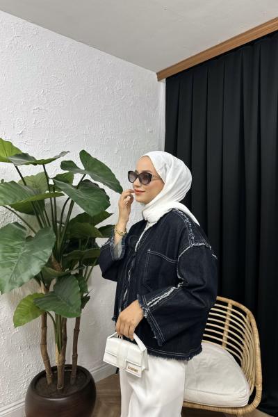 Kimono Bağlamalı Kot Ceket  Lacivert