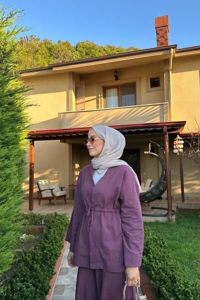 Kimono Keten Takım Mürdüm