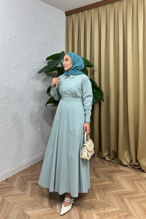 Kylie Belden Oturtmalı Elbise Açık Mavi