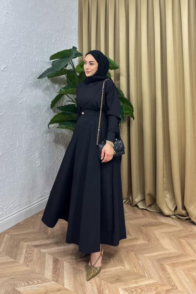 Kylie Belden Oturtmalı Elbise Siyah