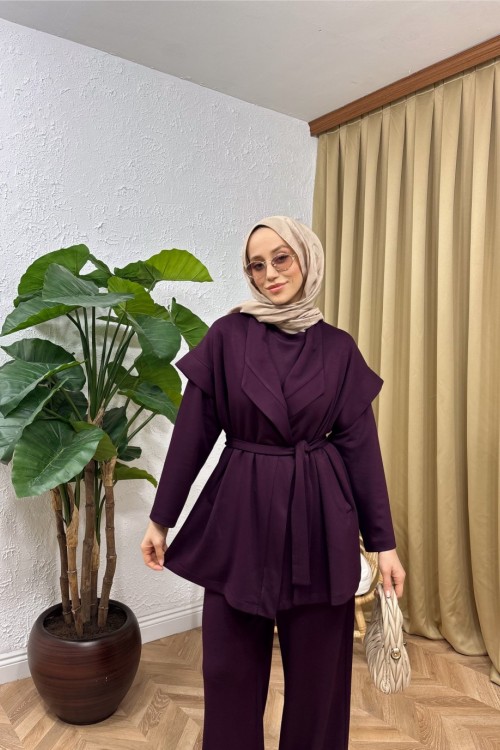 Lena Yelekli Eşofman Takımı Mürdüm