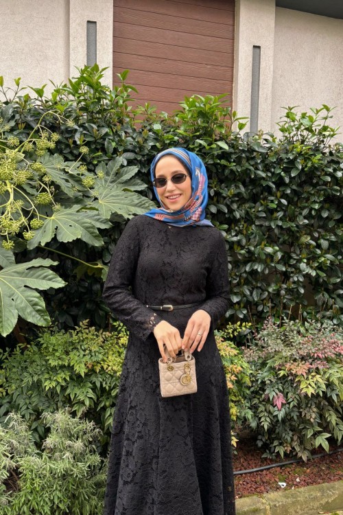 Leya Dantelli Elbise Siyah