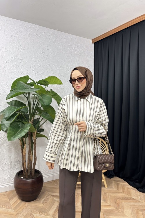 Lili Poplin Gömlek  Ekru