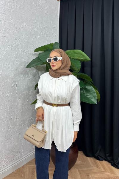 Lille Büzgü Detaylı Gömlek Beyaz