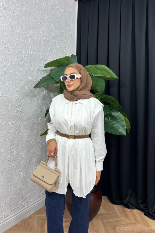 Lille Büzgü Detaylı Gömlek Beyaz