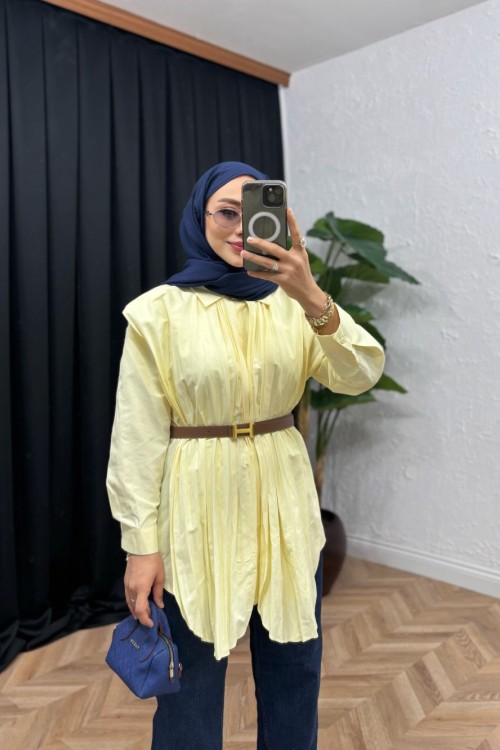 Lille Büzgü Detaylı Gömlek  Sarı