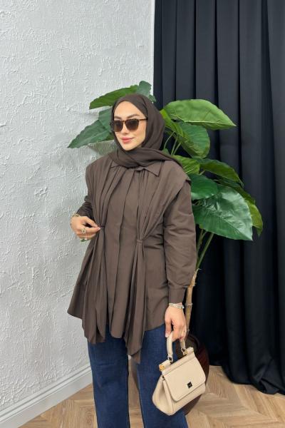 Lille Büzgü Detaylı Gömlek  Kahverengi