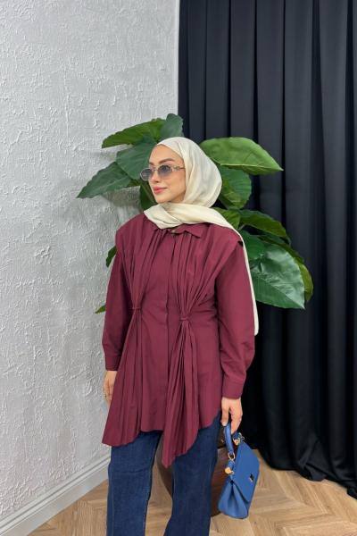 Lille Büzgü Detaylı Gömlek  Bordo