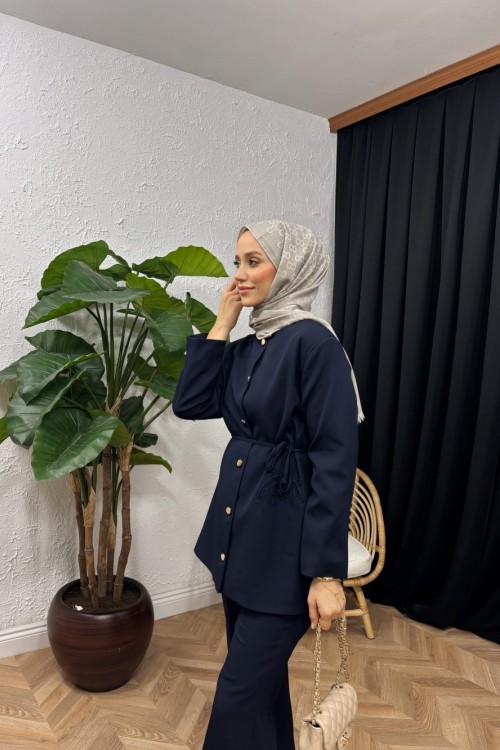 Line Gold Düğme Detaylı Pantolon Takım Lacivert