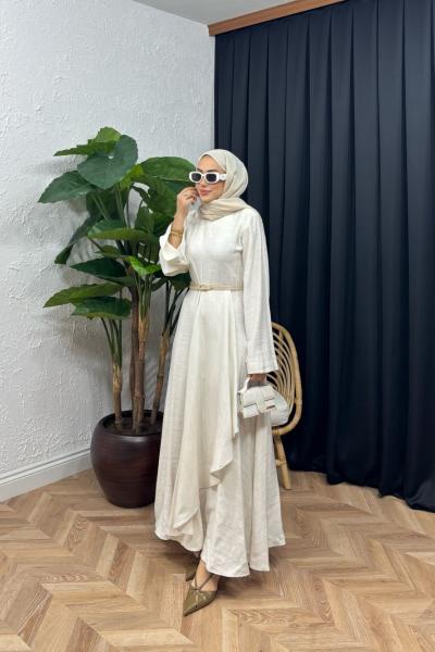 Loris Fırfır Detaylı Elbise Krem