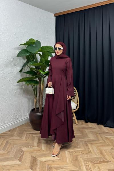 Loris Fırfır Detaylı Elbise Bordo