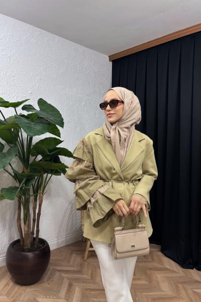 Louie Kol Dantelli Double Ceket Yağ Yeşili