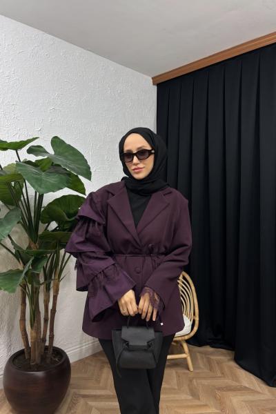 Louie Kol Dantelli Double Ceket Bordo