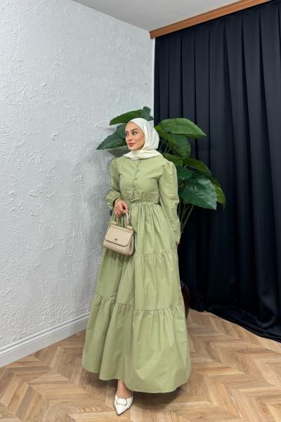 Louna Önü Düğmeli Elbise Mint Yeşili