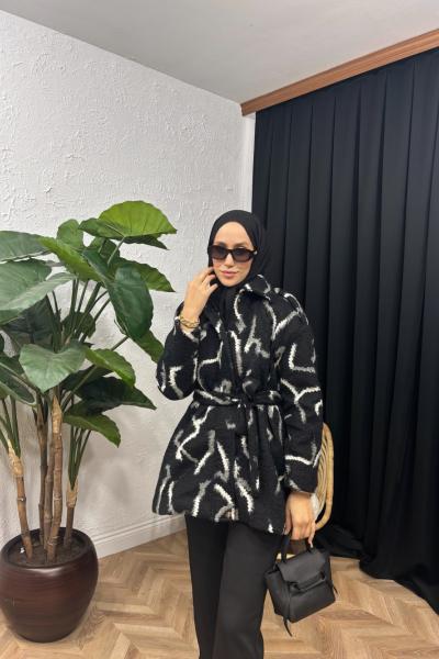 Lumie Desenli Kaşe Ceket Siyah