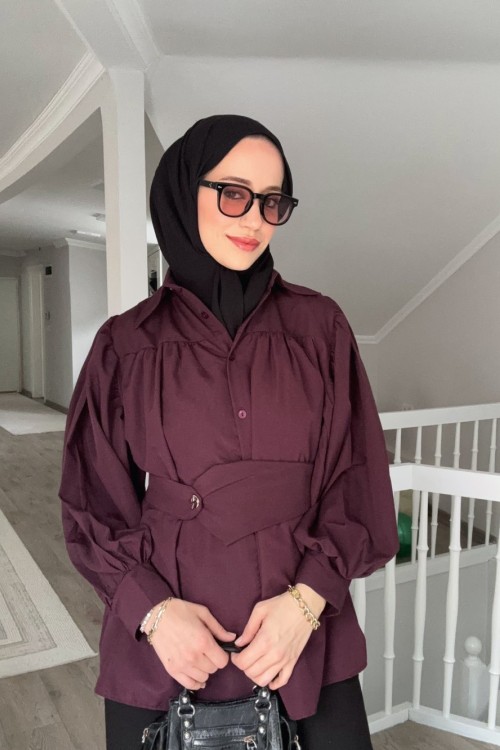 Luna Kemerli Gömlek  Mürdüm