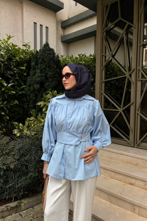 Luna Kemerli Gömlek Bebe Mavisi