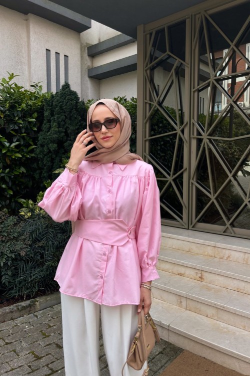Luna Kemerli Gömlek Pembe