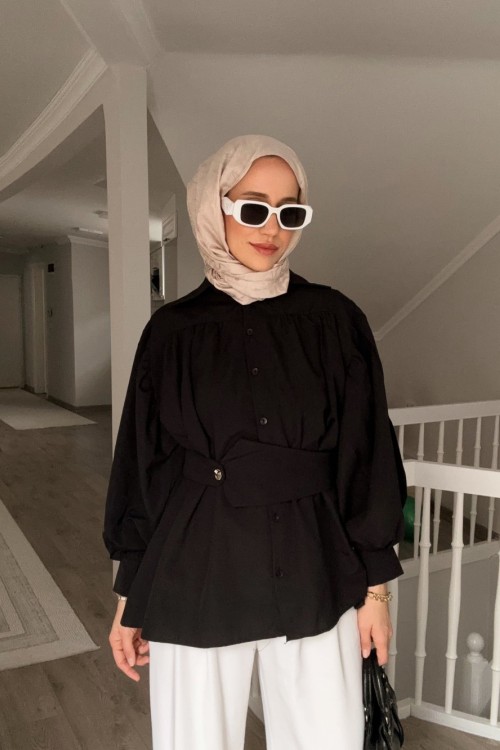 Luna Kemerli Gömlek Siyah