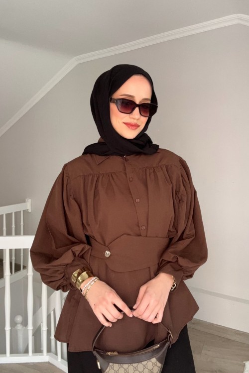 Luna Kemerli Gömlek Kahverengi