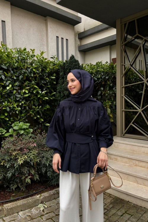 Luna Kemerli Gömlek Lacivert