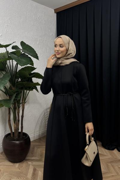 Lune Puf Scuba Elbise Siyah