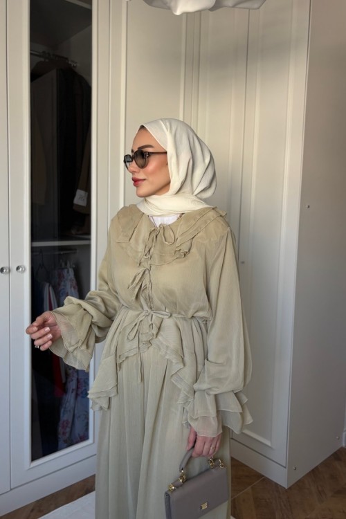 Melira Fırfır Detay Pantolon Takım Ihlamur yeşili