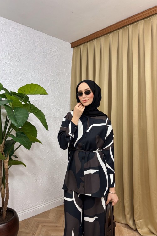 Mila Desenli Takım Siyah