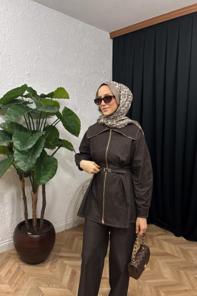 Miray Kemerli Kot Takım  Kahverengi