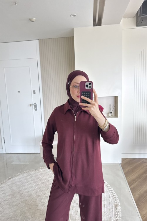 Nervür Detaylı Oyşo Takım Bordo