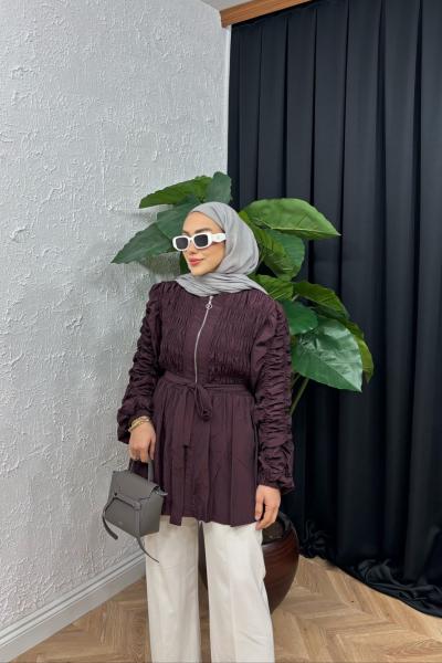 Nia Büzgülü Ceket Bordo